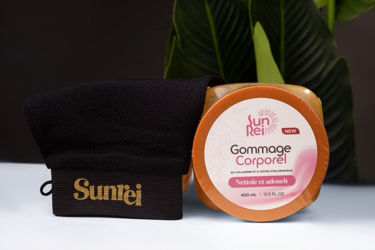 Gommage Corporel SUNREI et gant exfoliant